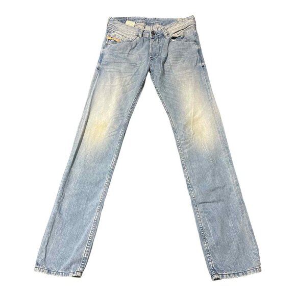 Diesel Belther Jeans Mens 29x32 Light Wash Blue Straight Leg Denim Distressed - Picture 1 of 11